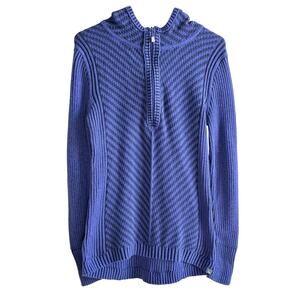 Eddie Bauer Womens Blue Ribbed Knit Quarter Zip Sweater Medium Textured Pullover